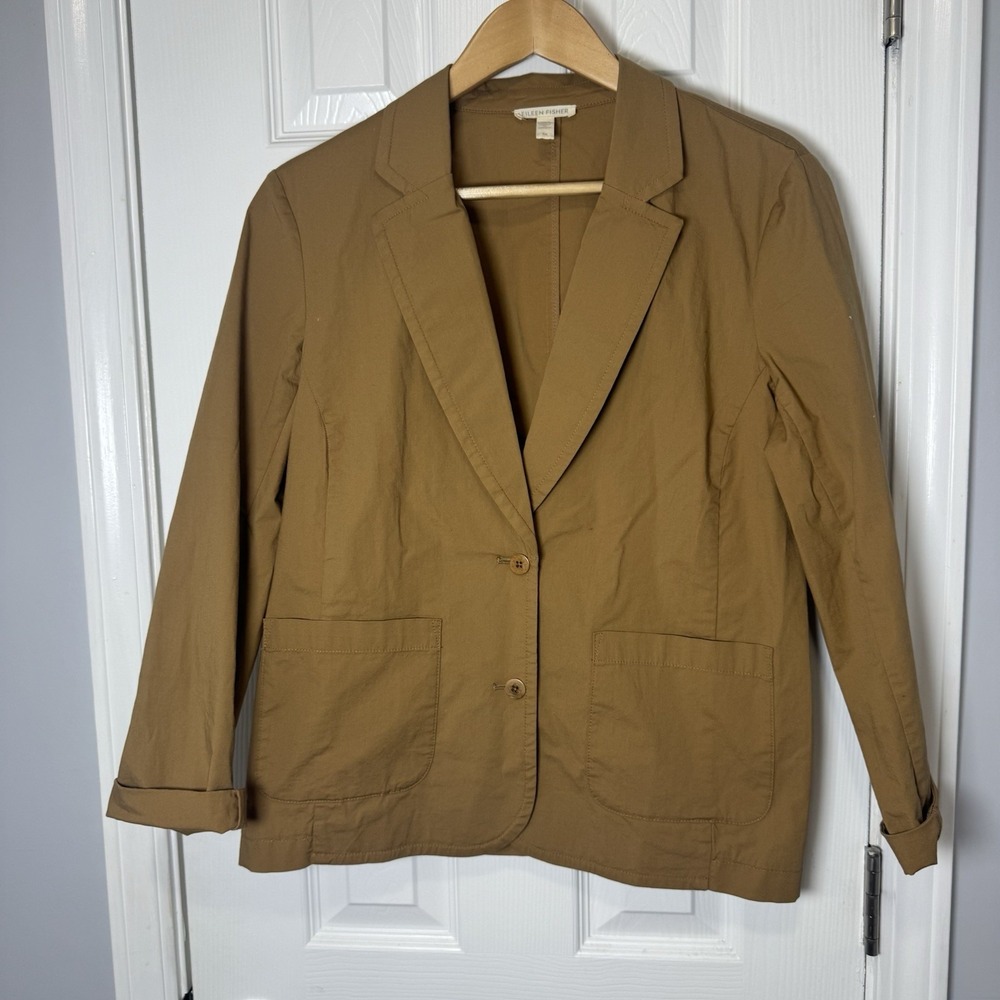 Eileen Fisher Organic Cotton Stretch Poplin Relaxed Jacket Notch Collar Sz L